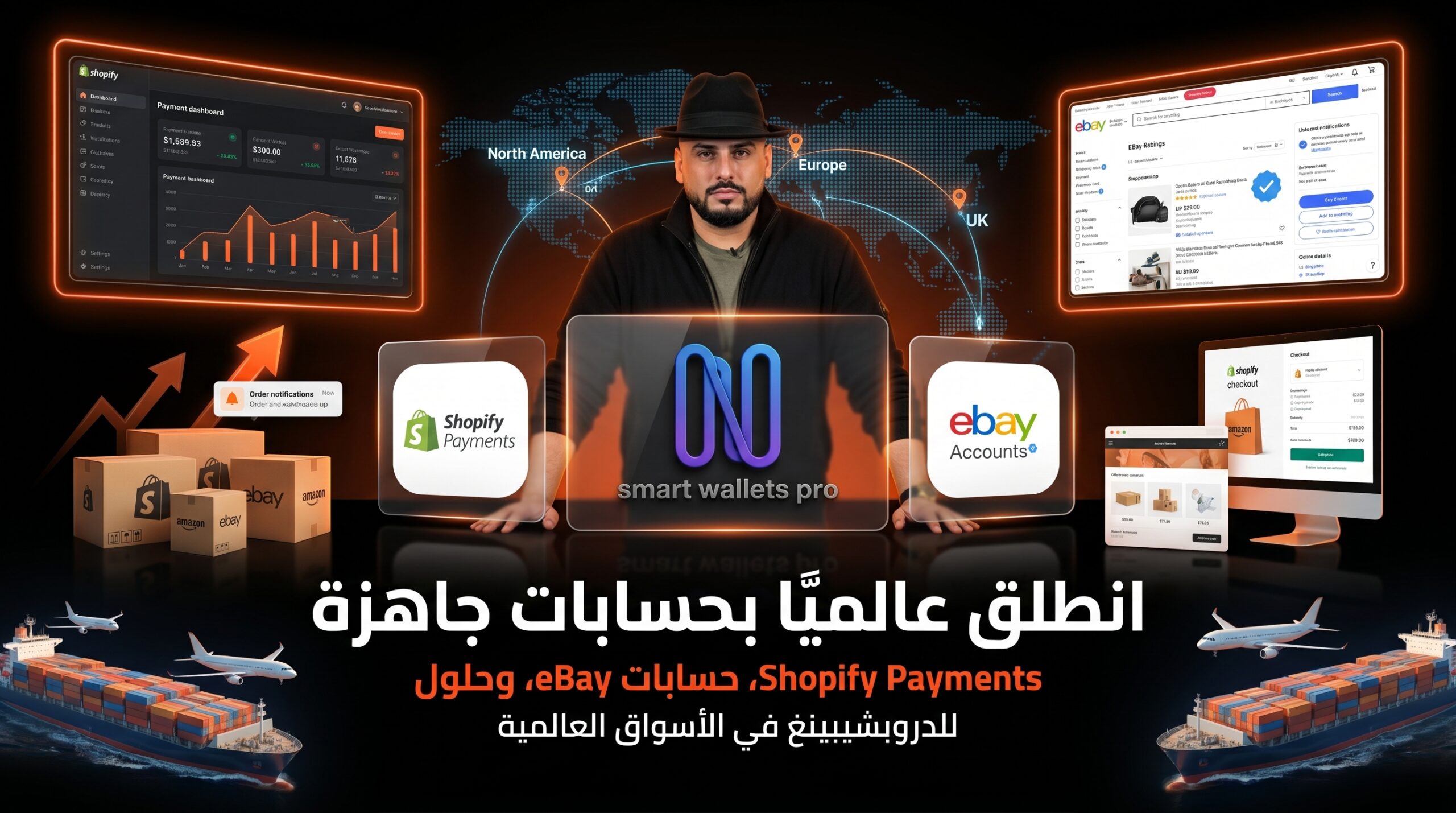 حسابات Shopify Payments للدروبشيبينغ العالمي من Smart Wallets