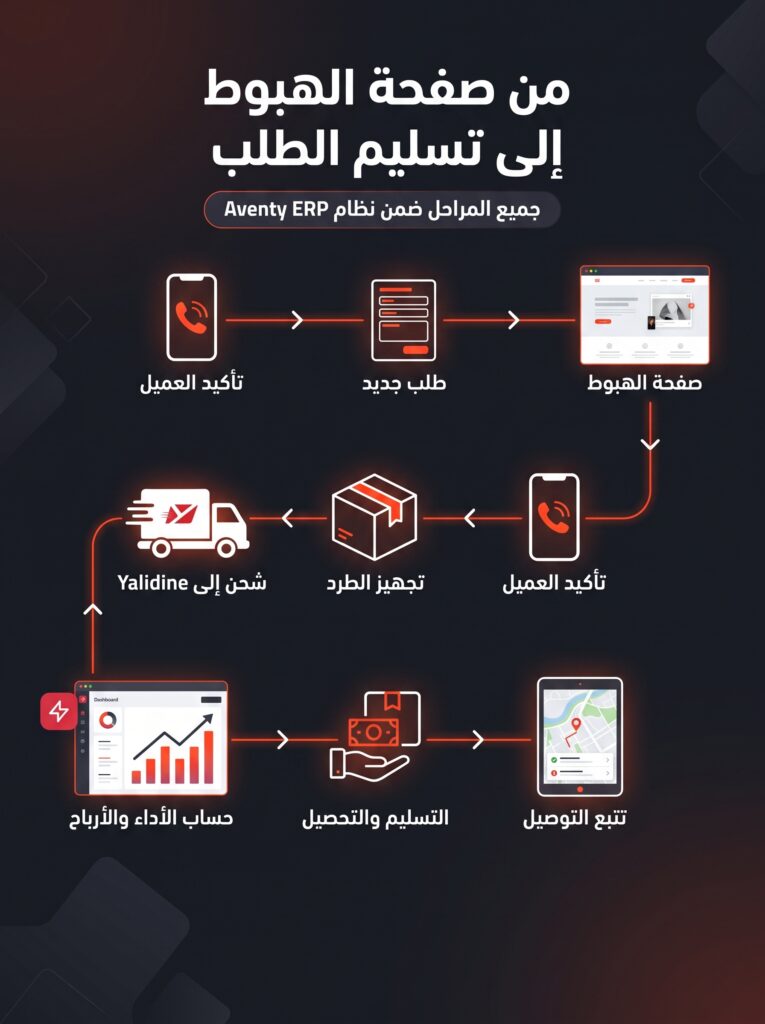 Aventy ERP مجاني لزبائن Yalidine لإدارة الطلبيات وصفحات الهبوط